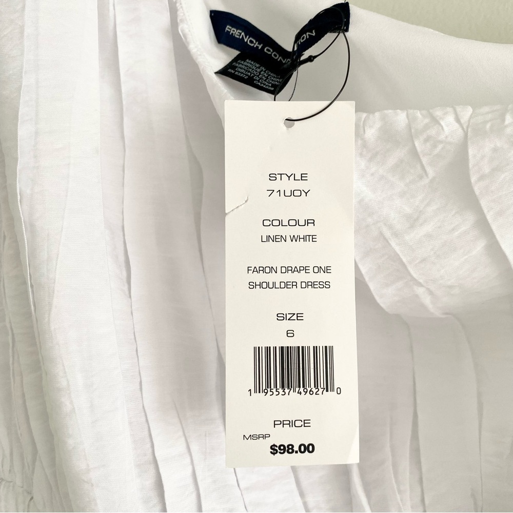 French Connection Linen White One-Shoulder Dress - Picture 6 of 6